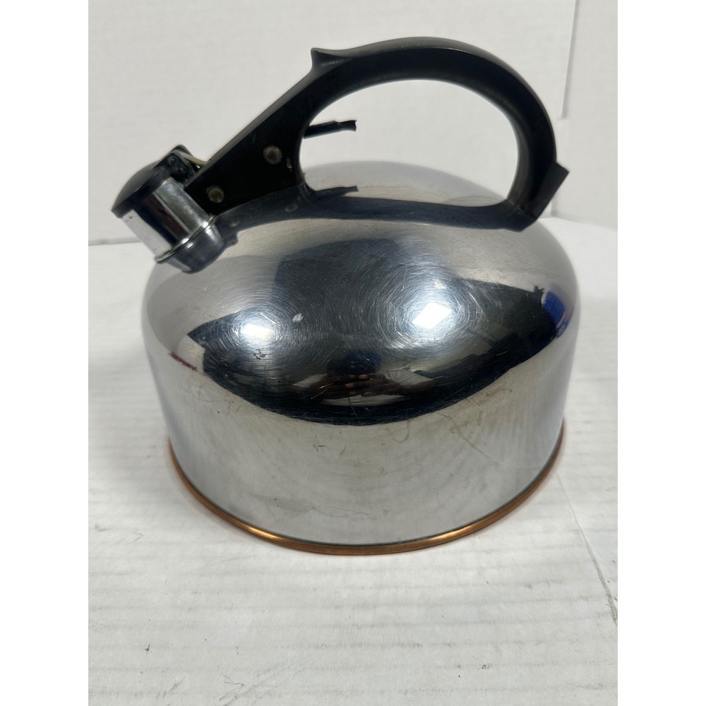 Vintage Revere Ware 1801 Copper Bottom Stainless Steel Whistling Tea Kettle USA